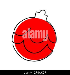 Durchgehende Zeichnung eines roten Weihnachtsbaumspielzeugs mit einer Linie. Vektor-ESP Stock Vektor