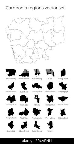 Kambodscha-Karte mit Formen von Regionen. Leere Vektorkarte des Landes mit Regionen. Grenzen des Landes für Ihre Infografik. Vektordarstellung. Stock Vektor