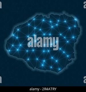 Netzwerkkarte auf Kauai. Abstrakte geometrische Karte der Insel. Digitale Anschlüsse und Telekommunikationsdesign. Leuchtendes Internet-Netzwerk. Stock Vektor