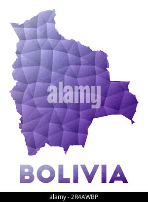 Abbildung von Bolivien mit niedrigem Poly. Violettes geometrisches Design. Polygonale Vektordarstellung. Stock Vektor