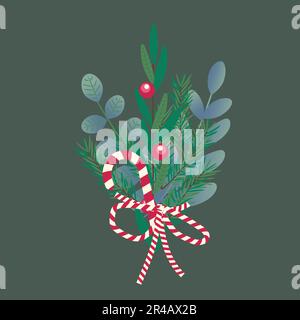 Weihnachtsstrauß von Zweigen, Vektordarstellung. Weihnachtsfestival, Einladungen zum Neujahr oder Grußkarten. Stock Vektor