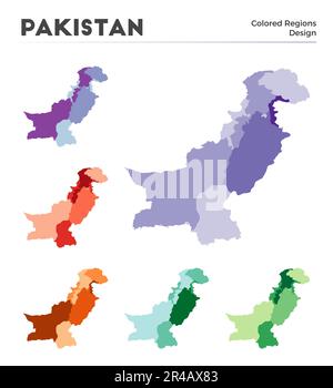 Pakistanische Kartensammlung. Grenzen Pakistans für Ihre Infografik. Farbige Länderregionen. Vektordarstellung. Stock Vektor