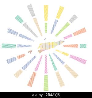 Timor-Lestes Sonnenaufgang. Niedergestreifte Rochen und Landkarte. Fesselnde Vektordarstellung. Stock Vektor