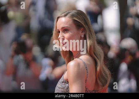 CANNES, FRANKREICH - MAI 25: Brie Larson besucht den roten Teppich „Perfect Days“ während des 76. Jährlichen Filmfestivals in Cannes am 25. Mai 2023 im Palais des Festivals in Cannes, Frankreich. (Foto: Luca Carlino/NurPhoto) Stockfoto