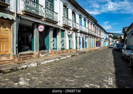 Mariana, bunte Straßen, Minas Gerais, Brasilien, Kopfsteinpflaster Stockfoto