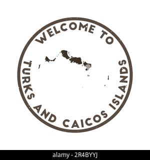 Willkommen auf Turks- und Caicosinseln-Stempel. Runder Grunge Island Stempel mit Textur in Melassefarben. Stock Vektor