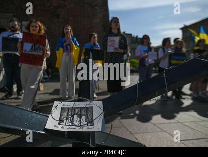 21. Mai 2023: Mitglieder der lokalen ukrainischen Diaspora protestierten dagegen, politische Gefangene in Belarus festzuhalten. Kredit: ASWphoto/Alamy Live News Stockfoto