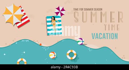 Sommerferien für die Sommersaison am Strandkonzept. Sommerposter-Design Vektordarstellung. Stock Vektor