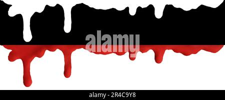 Tropfendes Blut oder rote Farbe isoliert auf weißem Hintergrund mit Schnittmaske (Alphakanal) für schnelle Isolierung. Stockfoto
