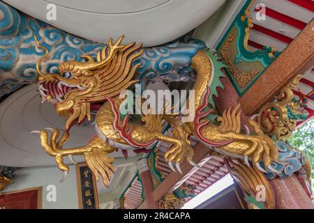 Drachen im Che Chin Khor Tempel und Pagode, buddhistischer Mahayana Tempel und Stiftung für wohltätige Zwecke. Bangkok, Thailand Stockfoto