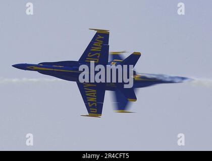 US Navy die Blue Angels der Navy demonstrieren ihre Fähigkeiten in einem F-A-18 Hornet im Rahmen der Naval Air Station Oceana Air Show 2006. T.. Stockfoto