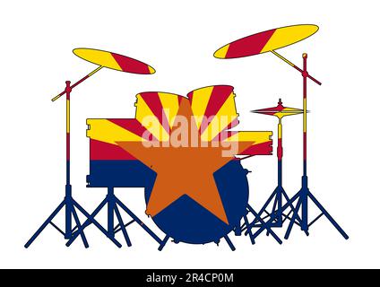 Silhouette eines Rock-Bands-Trommeltrikots, isoliert auf Weiß und mit der Staatsflagge von Arizona Stockfoto