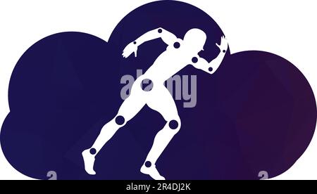 Aktiver Mann, Laufsilhouette, Symbole für Gelenkschmerzen, Logo/Symbol. Physiotherapie-Behandlungsdesign-Template-Vektor bei laufendem Menschen. Farbenfrohe Vektorgesundheit. Stock Vektor