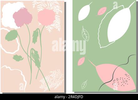 Blumen, Laub, Pflanzen, Abstraktion, Linien, Contours.trendy Konzept für Logo, Postkarte, Banner, Poster, Vektordarstellung. Stock Vektor