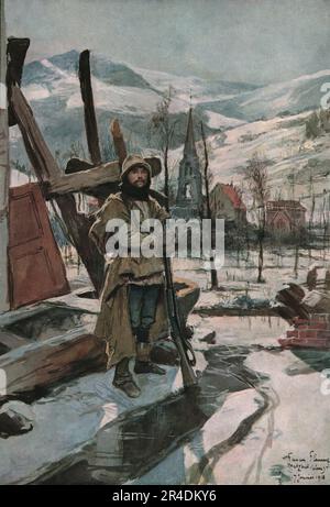"En Alsace; A Metzeral (janvier 1916)", 1916. Aus „L'Album de la Guerre 1914-1919, Volume I“ [L'Illustration, Paris, 1924]. Stockfoto