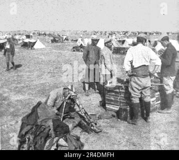 "Les premiers contingents Franco-Anglais a Salonique; A Zeitenlick; la vie au Camp", 1915 (1924). Aus „L'Album de la Guerre 1914-1919, Volume I“ [L'Illustration, Paris, 1924]. Stockfoto