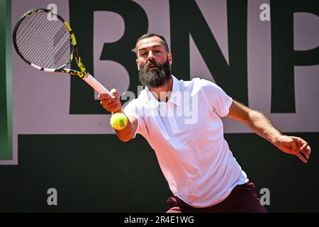 Paris, Frankreich. 27. Mai 2023. Benoit PAIRE von Frankreich während eines Ausstellungsspiels von Roland-Garros 2023, Grand Slam-Tennisturnier, Vorschau am 27. Mai 2023 im Roland-Garros-Stadion in Paris, Frankreich - Photo Matthieu Mirville/DPPI Credit: DPPI Media/Alamy Live News Stockfoto