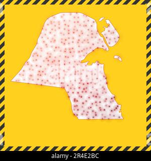 Kuwait geschlossen - Virus Gefahrenzeichen. Symbol „Land sperren“. Schwarz gestreifter Rand um die Karte mit Virenverbreitungskonzept. Vektorabbildung. Stock Vektor