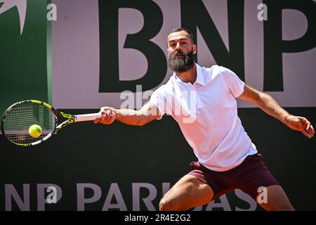 Paris, Frankreich. 27. Mai 2023. Benoit PAIRE von Frankreich während eines Ausstellungsspiels von Roland-Garros 2023, Grand Slam-Tennisturnier, Vorschau am 27. Mai 2023 im Roland-Garros-Stadion in Paris, Frankreich - Photo Matthieu Mirville/DPPI Credit: DPPI Media/Alamy Live News Stockfoto