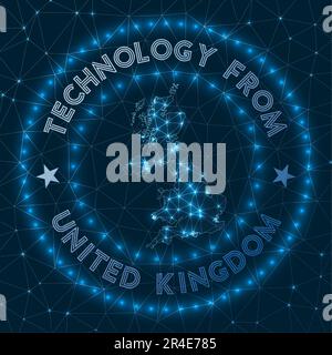 Futuristisches geometrisches Abzeichen des Vereinigten Königreichs. Technologisches Konzept. Rundes UK-Logo. Vektorabbildung. Stock Vektor