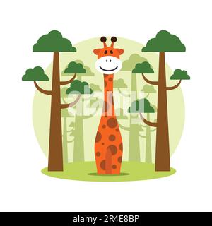 Giraffen im Wald. Vektordarstellung in flacher Form. Stock Vektor