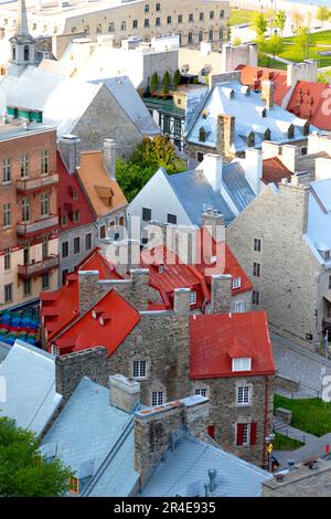 Blick auf die Dächer des Quartier Petit Champlain Quebec City, Quebec City Quebec Kanada Stockfoto