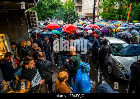 27. Mai 2023, Belgrad, Serbien, Protest gegen Gewalt, die durch Massenschießereien in der Belgrader Schule und in Mladenovac, Stadt bei Belgrad, ausgelöst wurde Stockfoto