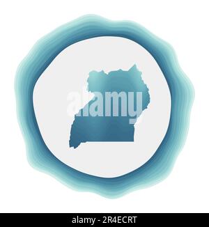 Uganda-Logo. Dienstmarke des Landes. Geschichtetes kreisförmiges Schild um die Uganda-Umrandung. Saubere Vektordarstellung. Stock Vektor
