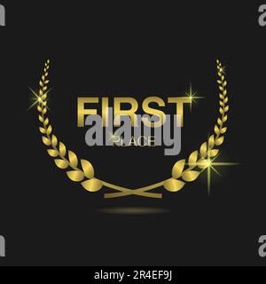 Erster Platz goldenes Lorbeerkranz-Symbol Stock Vektor