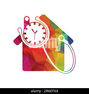 Stethoskop mit Heimsymbol Uhrenvektor einzigartige Illustration Stock Vektor