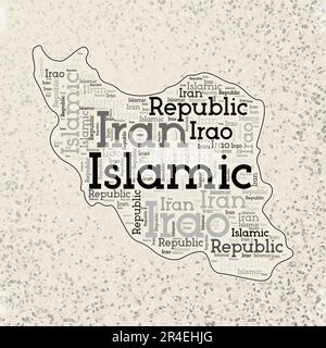 Iranische Form mit Ländernamen Wortwolke in mehreren Sprachen. Grenzkarte des Iran auf eleganten Dreiecken verstreut. Stilvolle Vektorillustration. Stock Vektor