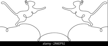 Abstraktes Bild von 2 Katzen zueinander, gezeichnet durch eine durchgehende Linie. Katzentag. Minimalistische Kunst. Symbol. Isolieren. Design für Poster, Banner, Stock Vektor