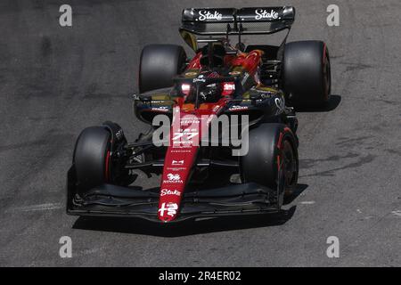 Monte Carlo, Monaco. 27. Mai 2023. Valterri Bottas von Alfa Romeo fährt während des Trainings 3 vor dem Grand Prix F1 von Monaco am Circuit de Monaco am 27. Mai 2023 in Monte-Carlo, Monaco. (Kreditbild: © Beata Zawrzel/ZUMA Press Wire) NUR REDAKTIONELLE VERWENDUNG! Nicht für den kommerziellen GEBRAUCH! Stockfoto