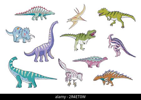 Dinosaurier mit Blumen-Vektor-Doodle-Illustrationen Stock Vektor