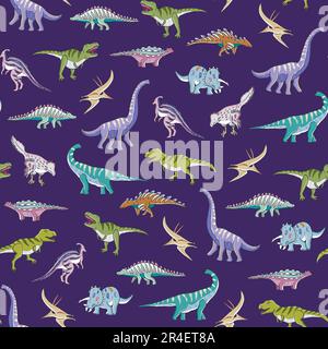 Dinosaurier mit Blumen Ornament Vektor nahtloses Muster. Stock Vektor