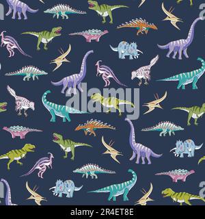 Dinosaurier mit Blumen Ornament Vektor nahtloses Muster. Stock Vektor