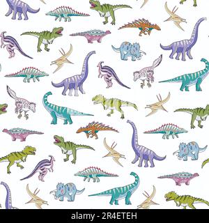 Dinosaurier mit Blumen Ornament Vektor nahtloses Muster. Stock Vektor