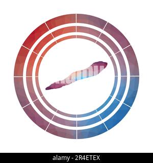 Cayman-Brac-Abzeichen. Helles, verlaufendes Logo der Insel in niedriger Poly-Form. Mehrfarbiges abgerundetes Cayman Brac-Schild mit Karte im geometrischen Stil für Ihr Infogr Stock Vektor