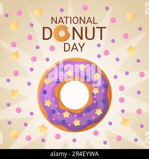Banner zum nationalen Donut-Tag. 2. juni. Viehvektorillustion im flachen Cartoon-Stil. Stock Vektor