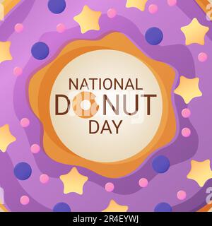 Banner zum nationalen Donut-Tag. 2. juni. Viehvektorillustion im flachen Cartoon-Stil. Stock Vektor