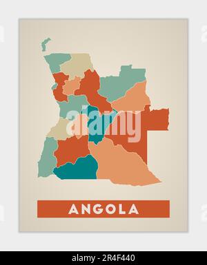 Angola-Poster. Landkarte mit bunten Regionen. Form Angolas mit Ländernamen. Wunderschöne Vektordarstellung. Stock Vektor