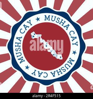 Musha-Cay-Abzeichen. Rundes Logo der Insel mit dreieckiger Netzkarte und radialen Strahlen. EPS10-Vektor. Stock Vektor