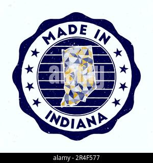 Hergestellt In Indiana. Runder Stempel des US-Bundesstaates. Siegel von Indiana mit Randform. Vintage-Abzeichen mit kreisförmigem Text und Sternen. Vektorabbildung. Stock Vektor