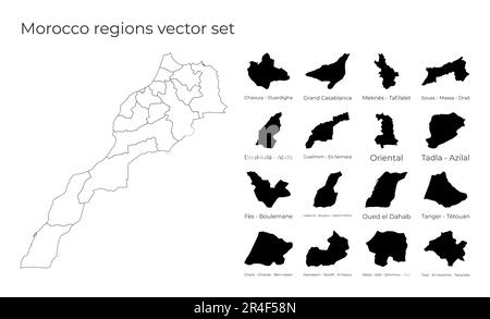 Marokko Karte mit Formen von Regionen. Leere Vektorkarte des Landes mit Regionen. Grenzen des Landes für Ihre Infografik. Vektordarstellung. Stock Vektor