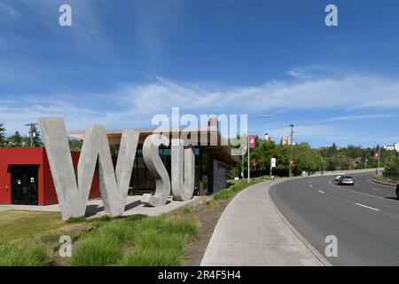 Pullman, WA, USA - 23. Mai 2023; WSU-Briefe im Brelsford Visitor Center der Washington State University Stockfoto