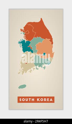 Südkorea-Poster. Landkarte mit bunten Regionen. Form Südkorea mit Ländername. Erstaunliche Vektordarstellung. Stock Vektor