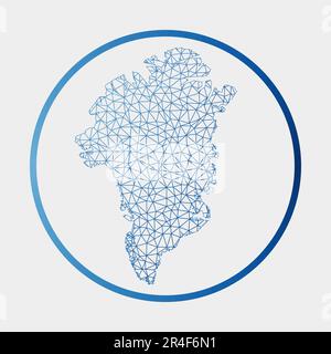 Symbol für Grönland. Netzwerkkarte des Landes. Rundes Grönland-Schild mit Steigungsring. Technologie, Internet, Netzwerk, Telekommunikationskonzept. Stock Vektor