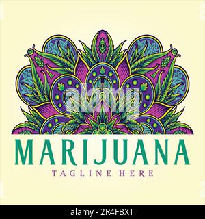 Half Mandala Marihuana Blütenschmuck dekorative Illustrationen Vektorabbildungen für Ihr Arbeitslogo, Merchandise-T-Shirt, Aufkleber und Etikettendesign Stock Vektor