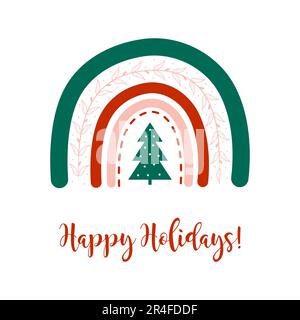 Weihnachtsregenbogen mit Baum. Winterelement im Bo-Style. Kindliche Vektor-Illustration für Poster, Aufkleber, Textil, Logo, Grußkarten Stock Vektor
