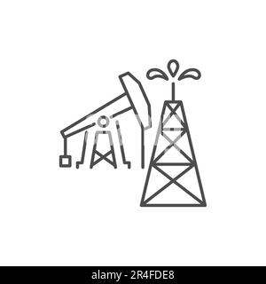 Lineares Vektorsymbol für Ölbohranlage und Pumpe. Isoliert auf weißem Hintergrund. Vektordarstellung. Bearbeitbare Kontur Stock Vektor